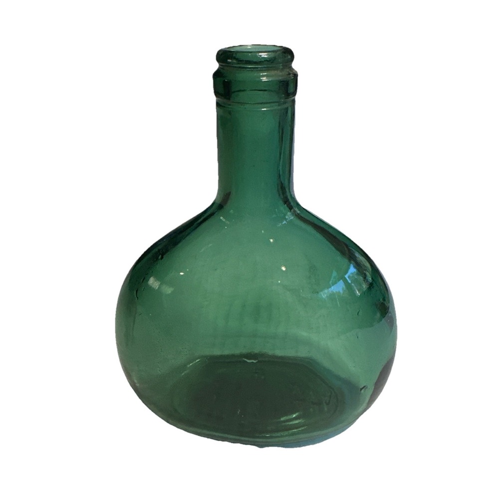 Vintage Green liquor Bottle 8'' Antique Home Decor used but Excellent Condition